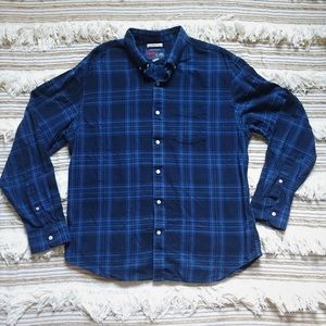 Old Navy Blue Plaid Flannel Shirt Slim Fit XL